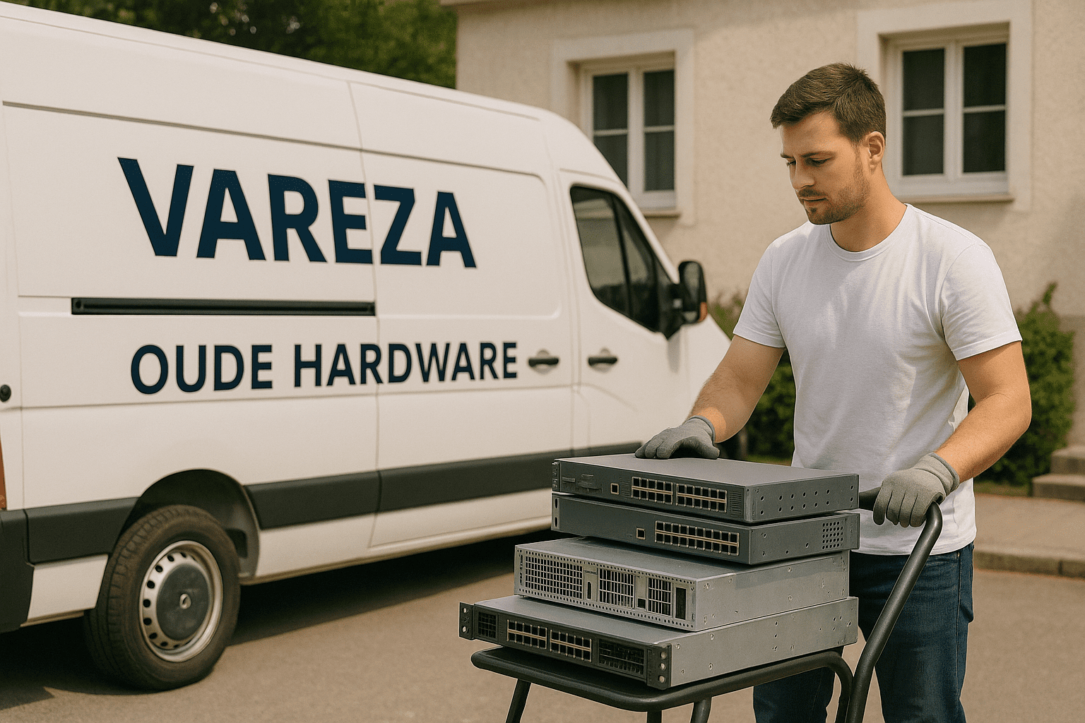 Vareza ophaalservice: medewerker laadt afgeschreven IT-hardware in de Vareza-bus