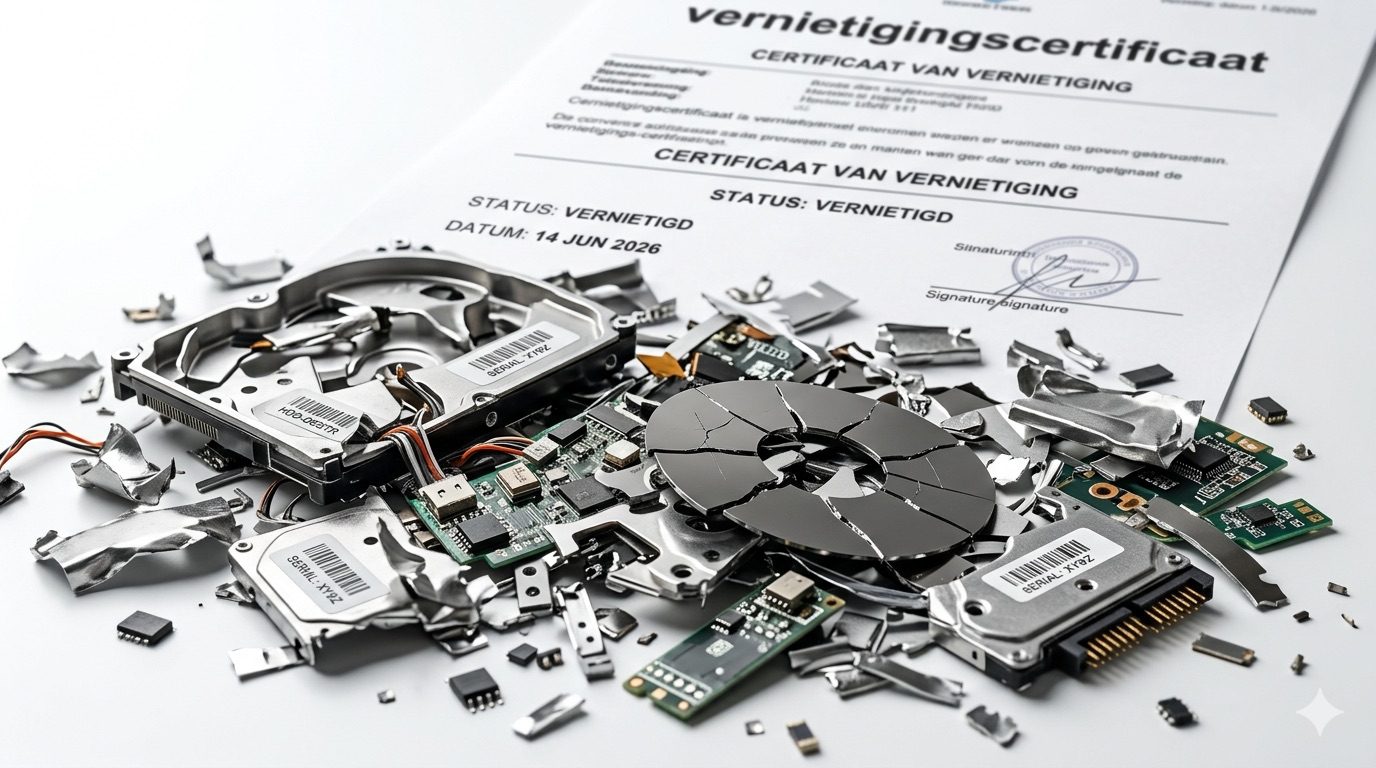 Harde schijf vernietiging met vernietigingscertificaat door Vareza's gecertificeerde partner